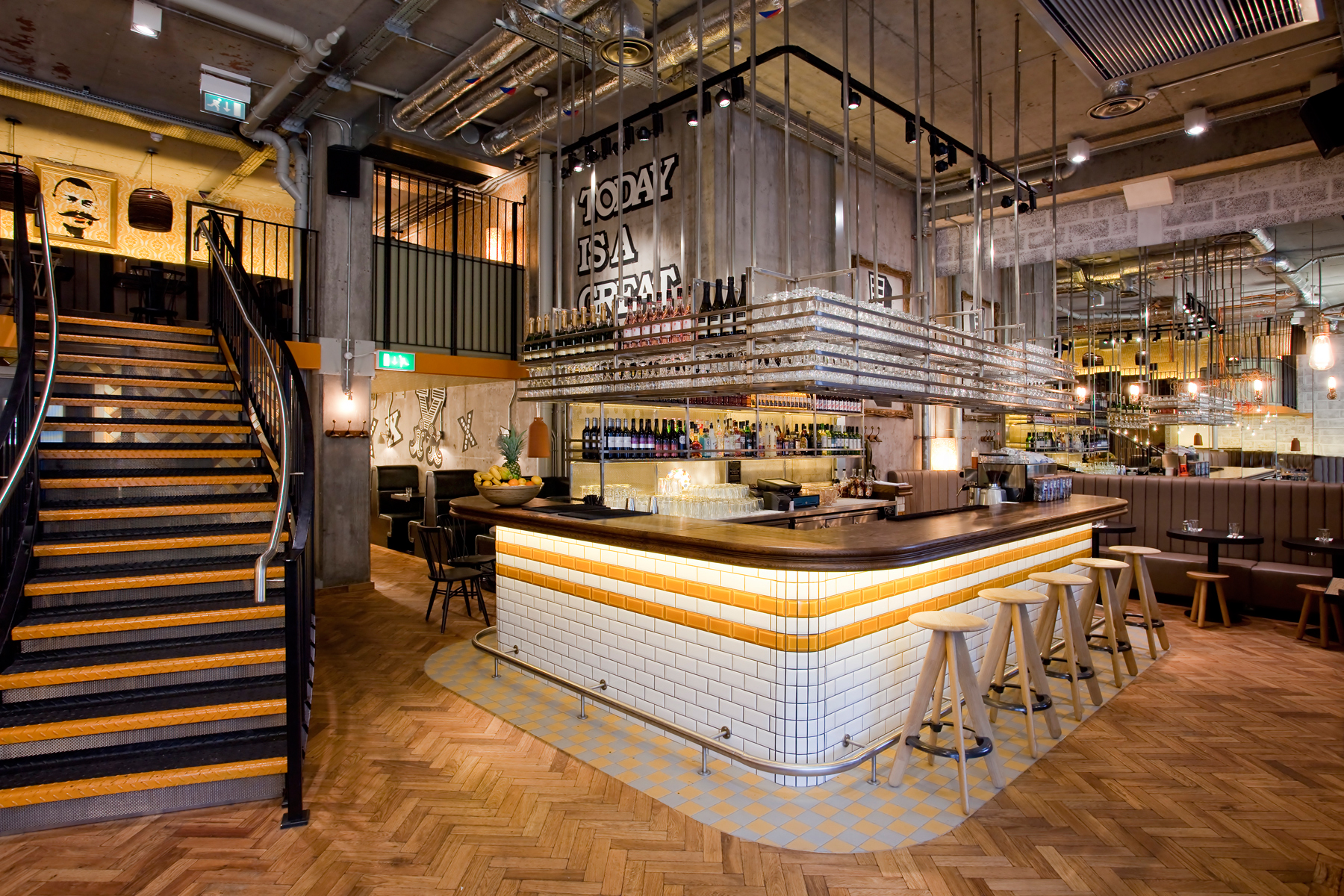 Metro Tiles display in restaurant from Period Embossed Range